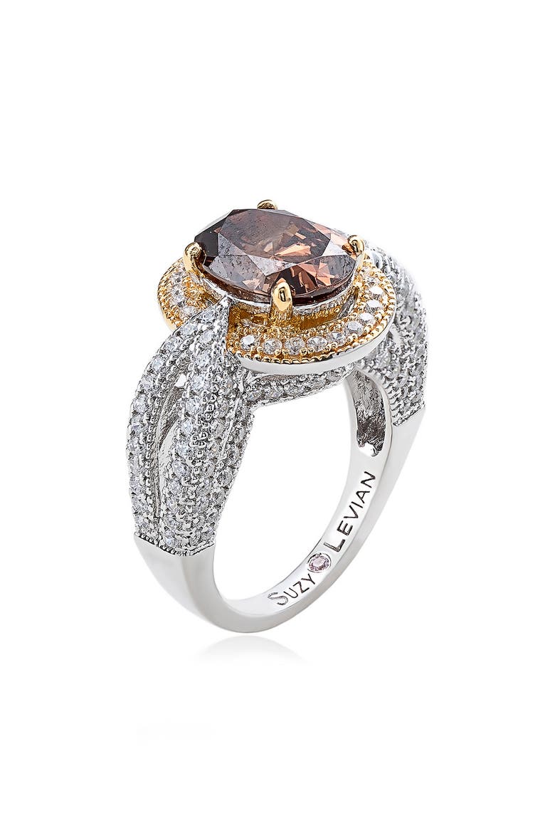 Brown Oval Cut Cubic Zirconia Pav Ring, Alternate, color, BROWN