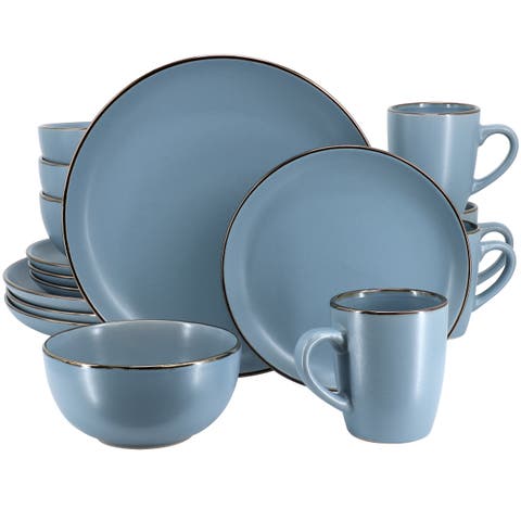 Rockaway 16 Piece Stoneware Metallic Rim Dinnerware Set