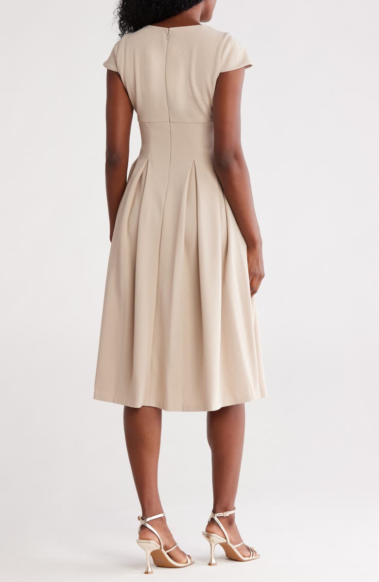 Calvin Klein Short Sleeve Midi Fit & Flare Dress, Alternate, color, Khaki