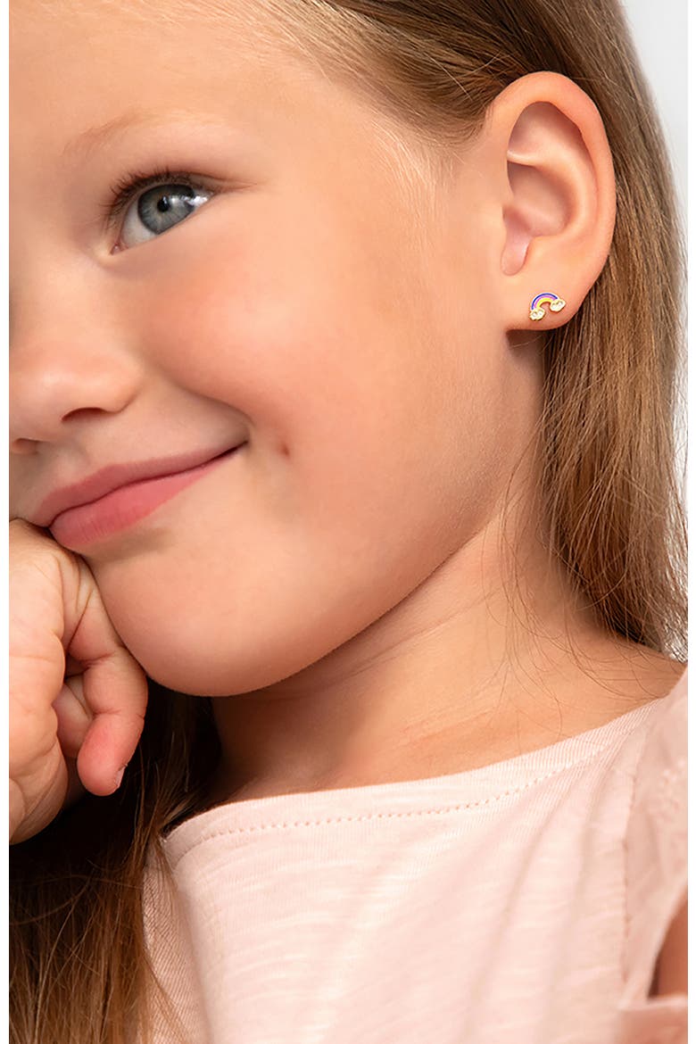 14k Rainbow Enamel Girl Earrings, Alternate, color, Gold