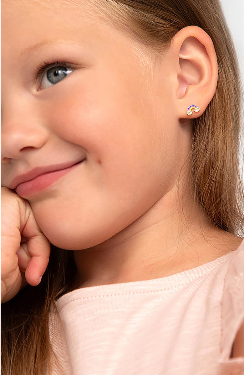 In Season Jewelry 14k Rainbow Enamel Girl Earrings, Alternate, color, Gold