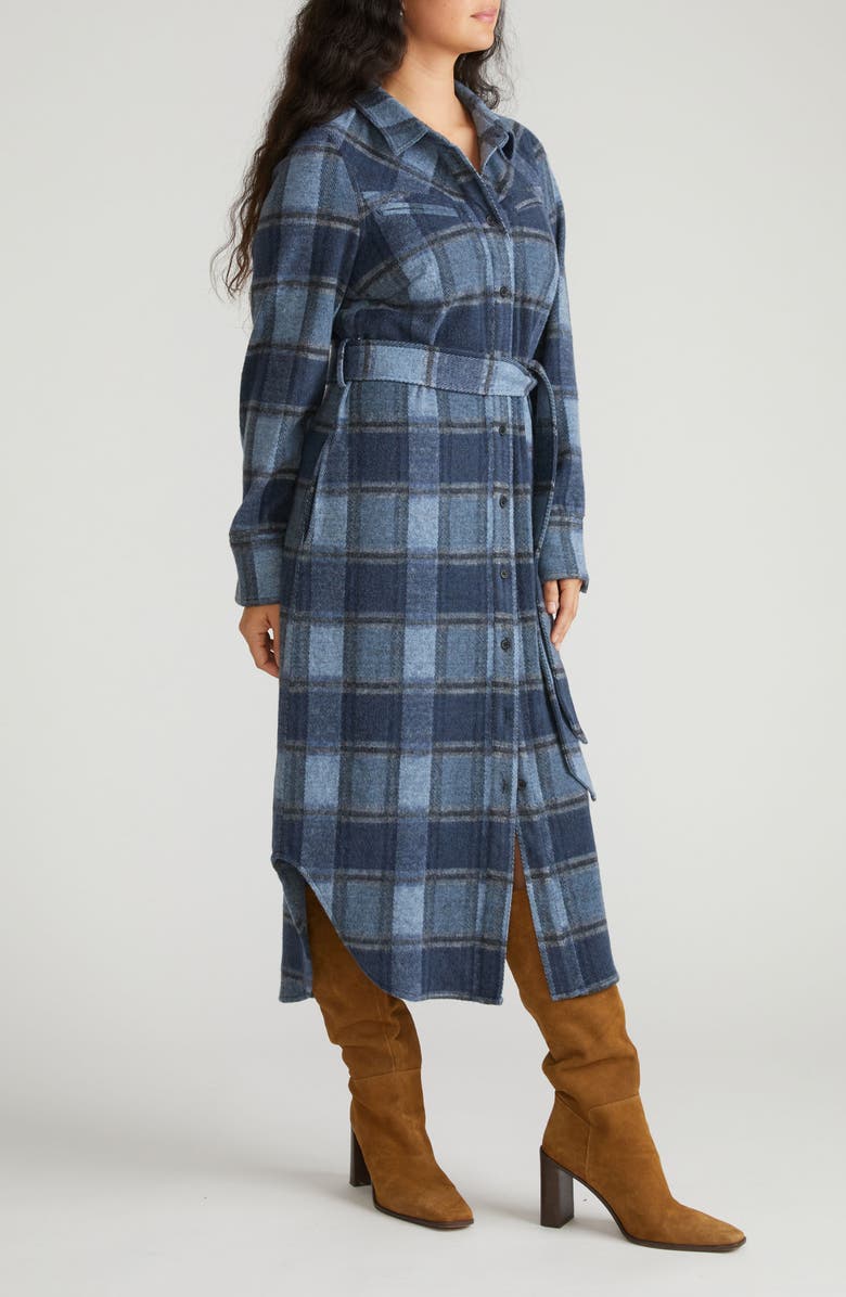 Universal Standard Morgan Long Sleeve Stretch Flannel Midi Shirtdress, Alternate, color, Heather Fog Plaid Blue