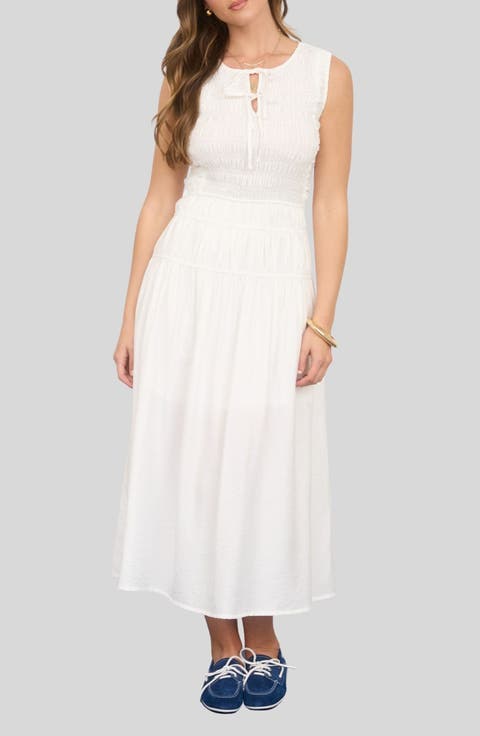 Smock Bodice Midi Dress