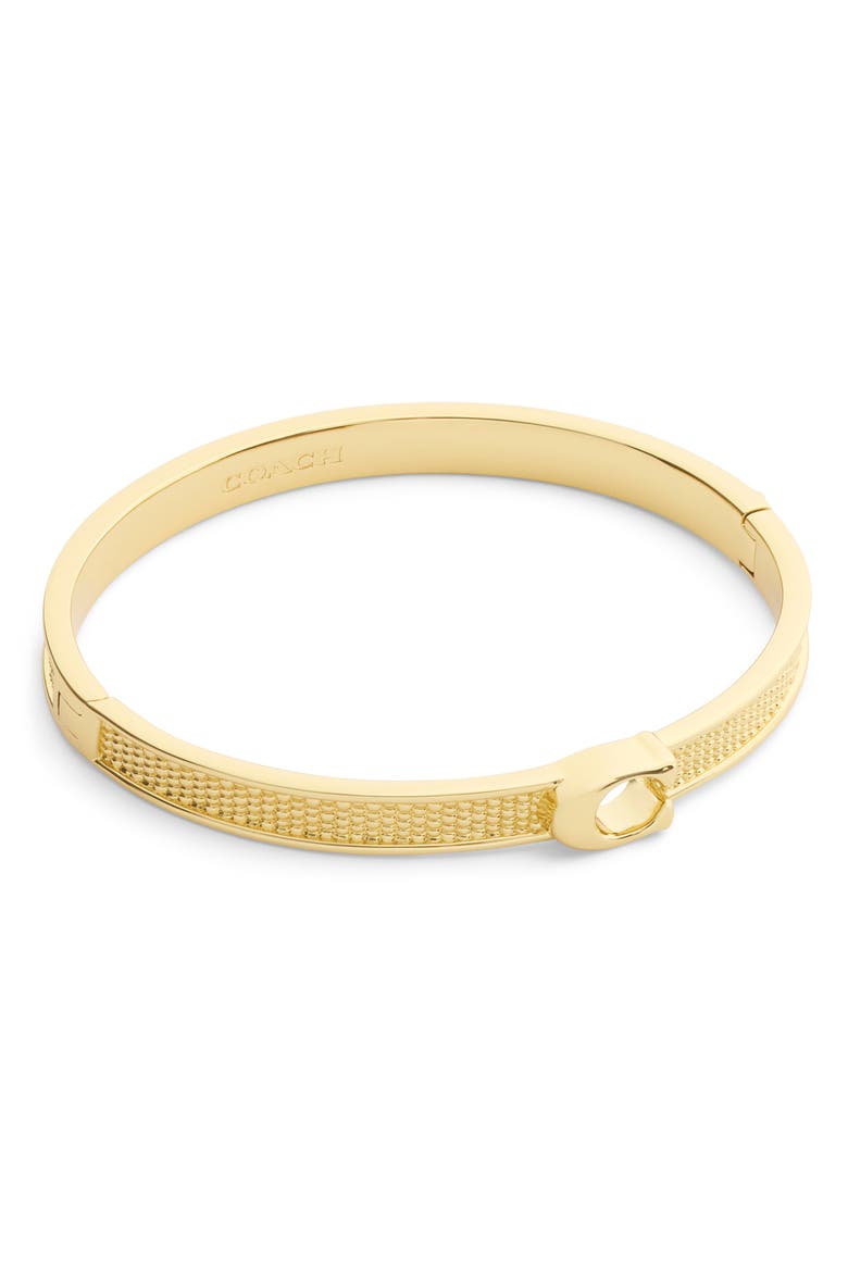 Textured C Hinged Bangle, Main, color, SHINY GOLD