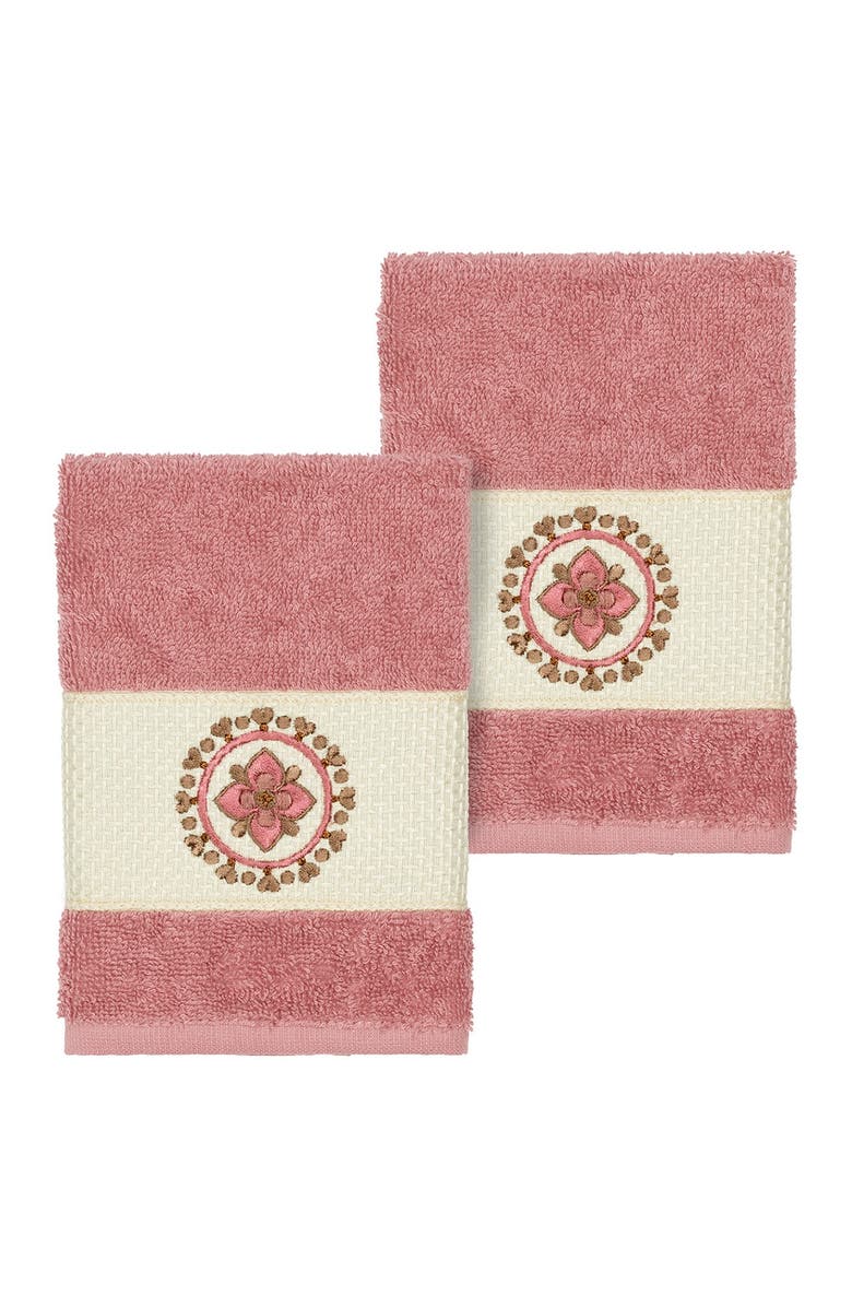 Linum Home Textiles Isabell Embellished Washcloth - Set of 2 - Tea Rose, Main, color, Tea Rose