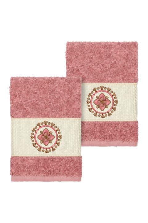 Isabell Embellished Washcloth - Set of 2 - Tea Rose
