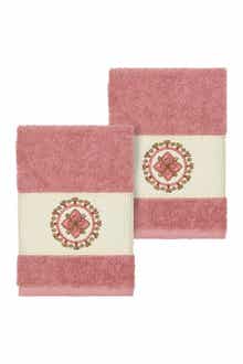 Linum Home Textiles Isabell Embellished Washcloth - Set of 2 - Tea Rose