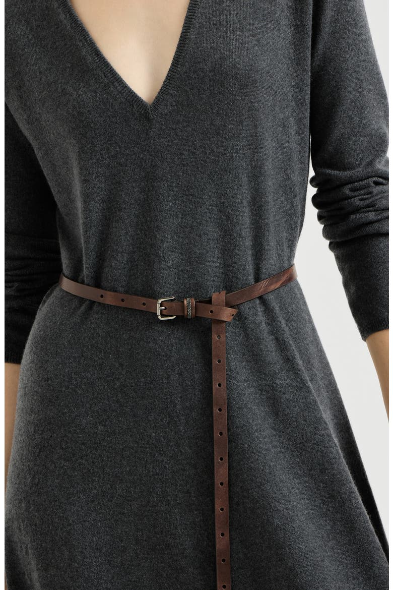 Cashmere knit dress with belt and monili, Alternate, color, Lead