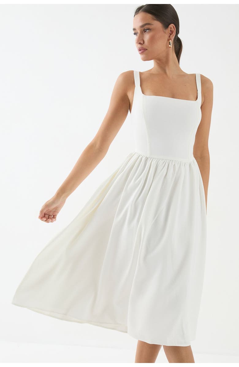 MissPap Square Neck A-Line Midi Dress, Main, color, Ivory