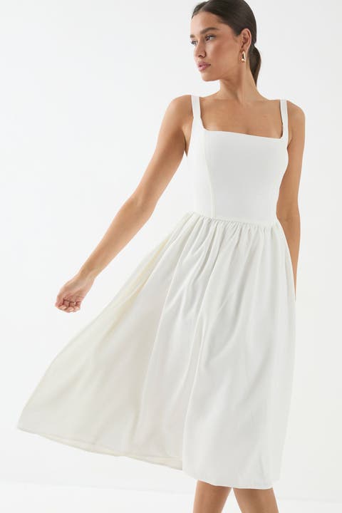 Square Neck A-Line Midi Dress