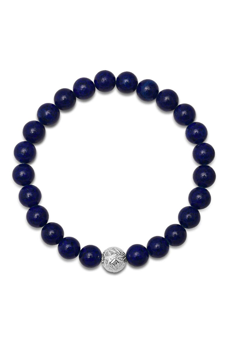 Men's Sterling Silver Lapis Lazuli Beaded Stretch Bracelet, Alternate, color, SILVER/ BLUE
