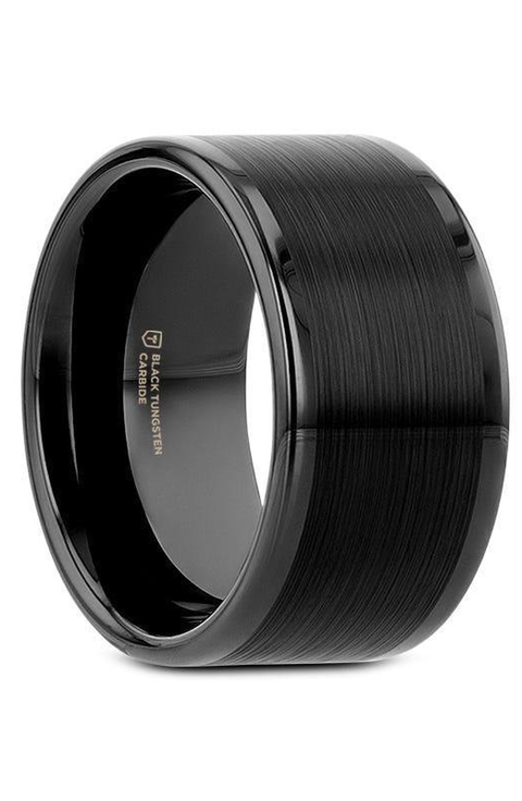 Vulcan Flat Tungsten Ring With Brushed Center and Polished Edges