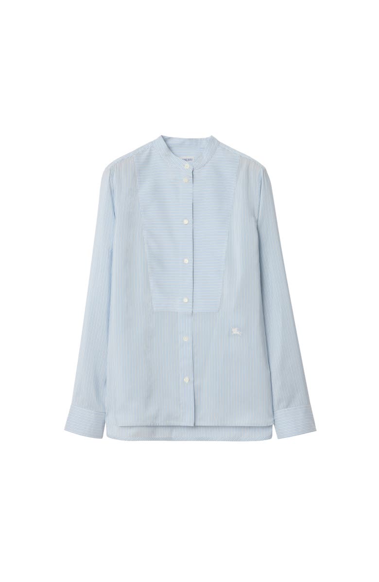 Burberry Relaxed Fit Striped Silk Poplin Shirt, Alternate, color, Ice Blue/Chalk White