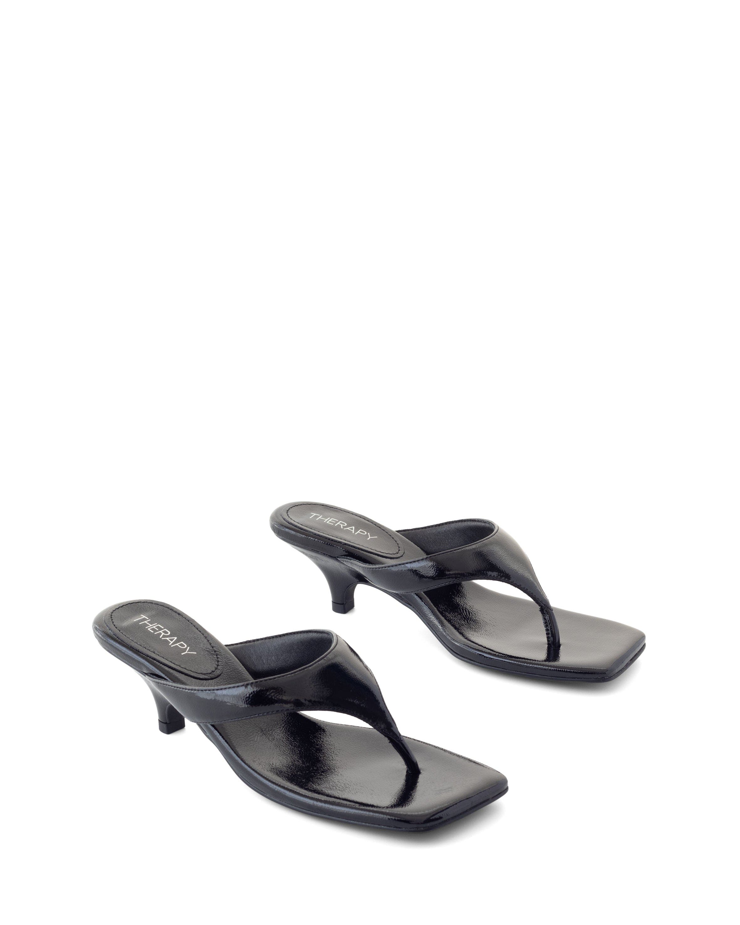 North Square Toe Thong Heel, Alternate, color, Black Crinkled Patent PU