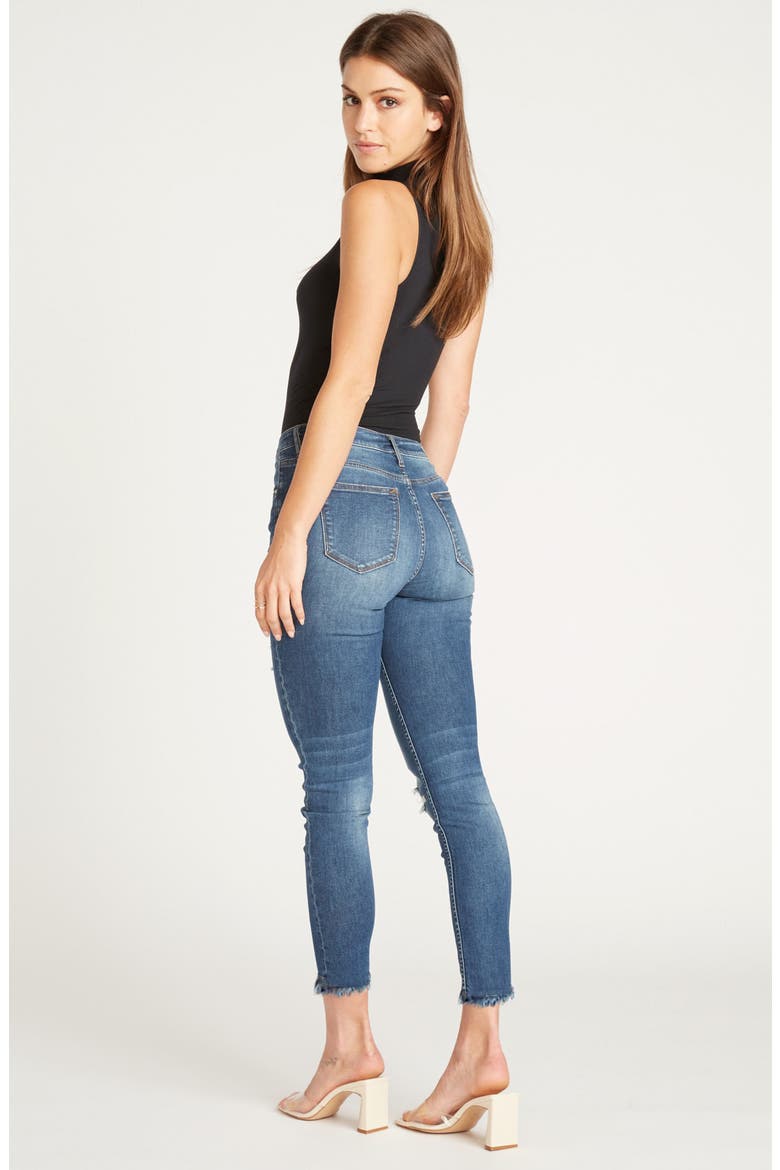 Jagger Distressed Raw Hem Skinny Jeans, Alternate, color, MED WASH