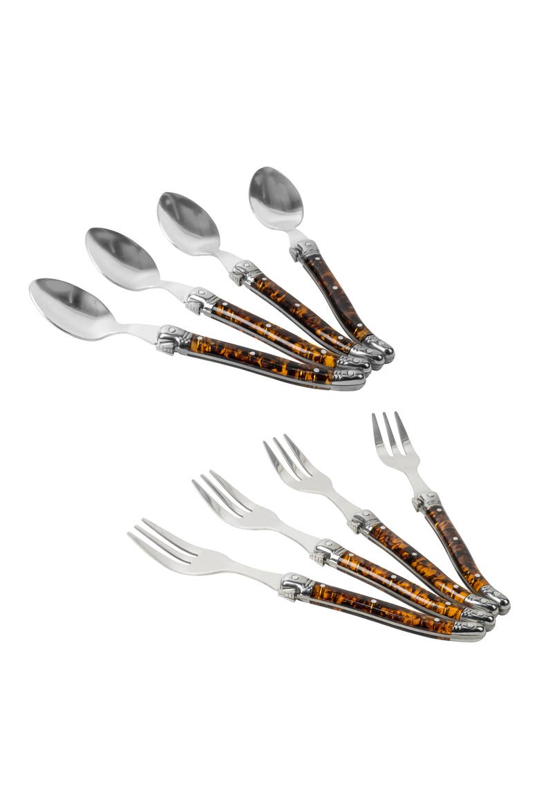 Laguiole 8-Piece Dessert Forks & Spoons Set, Alternate, color, TORTOISE SHELL