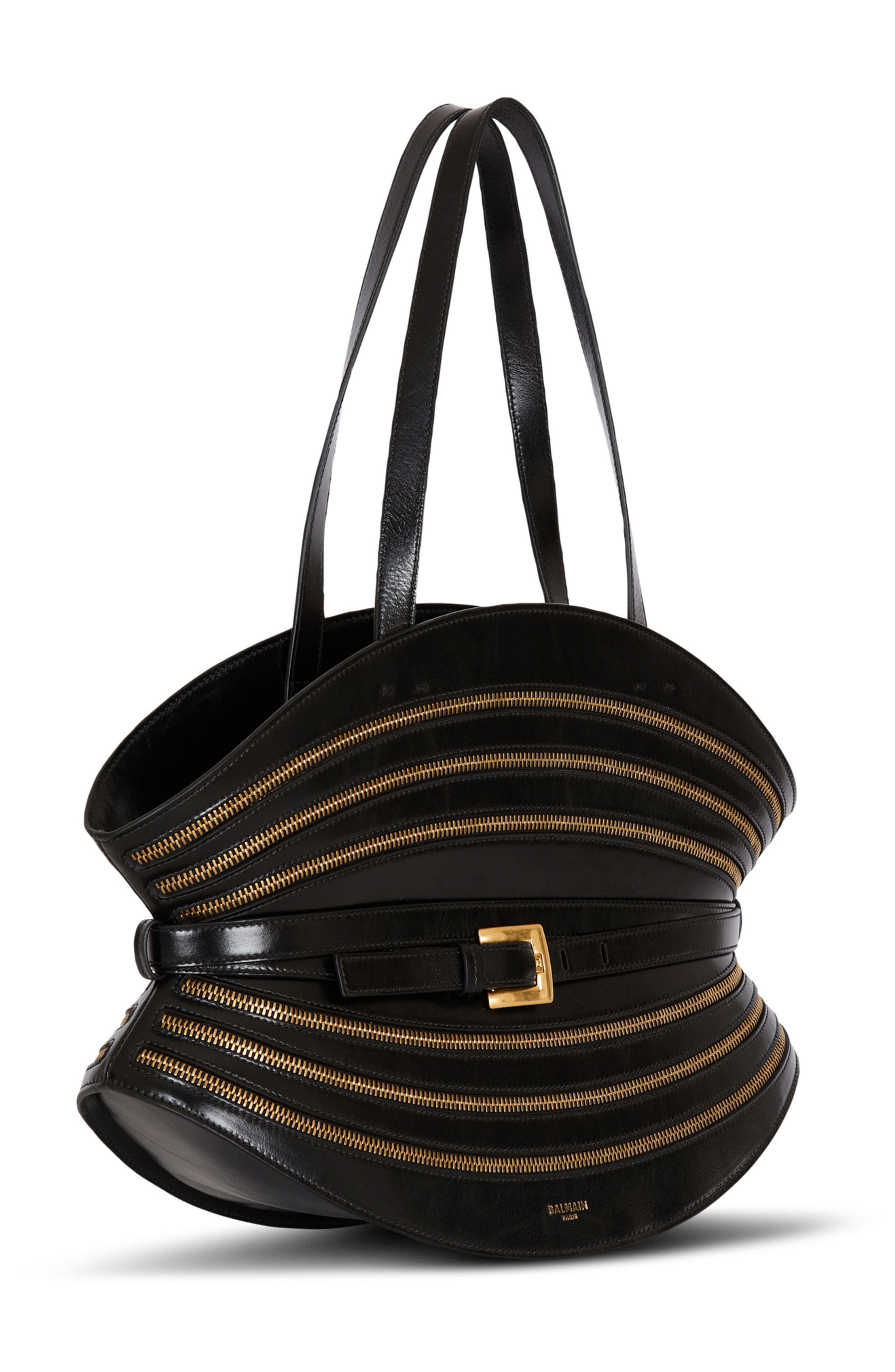 Balmain Medium Shuffle Zips bag in calfskin leather, Alternate, color, 