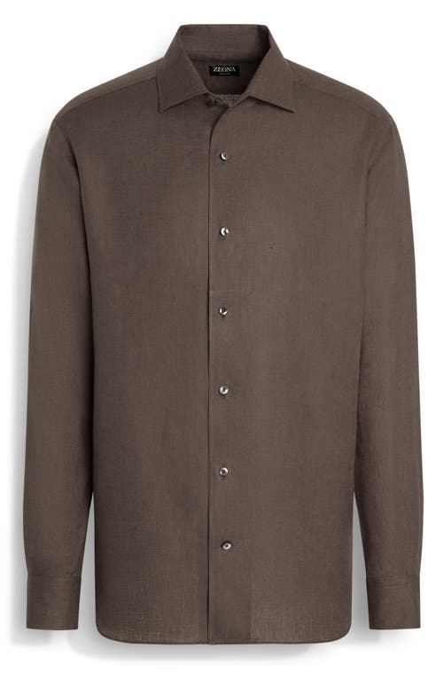Shop Zegna Oasi Linen Button-up Shirt In Dark Solid Grey