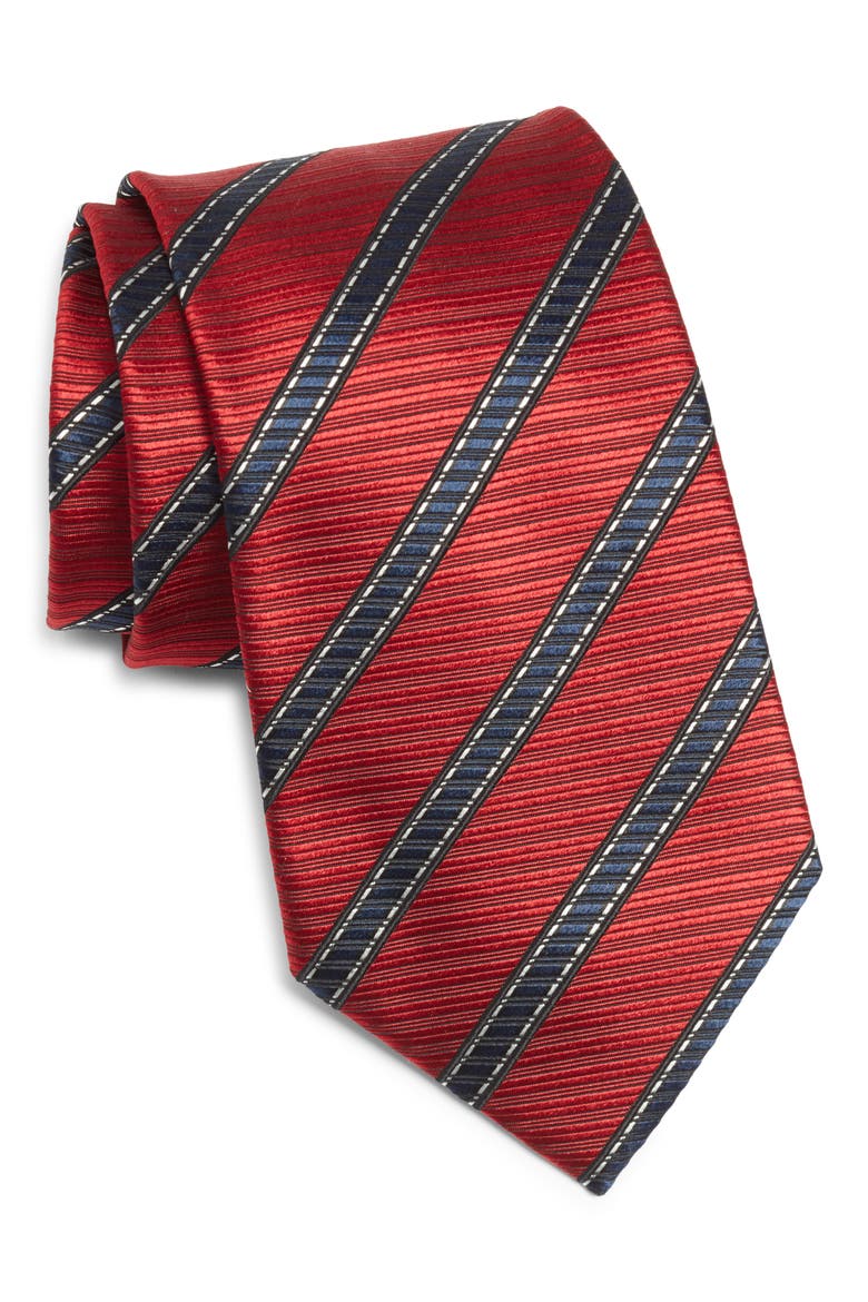 Stripe Silk Tie, Main, color, RED