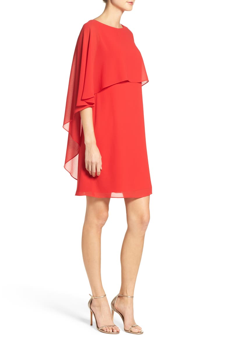 Chiffon Cape Cocktail Dress, Alternate, color, RED