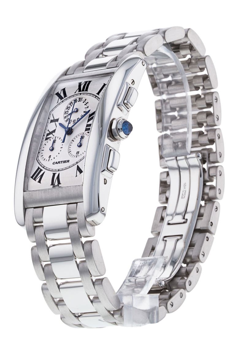 Cartier Preowned Tank Americaine Chronograph Bracelet Watch, 19mm, Alternate, color, WHITE/SILVER