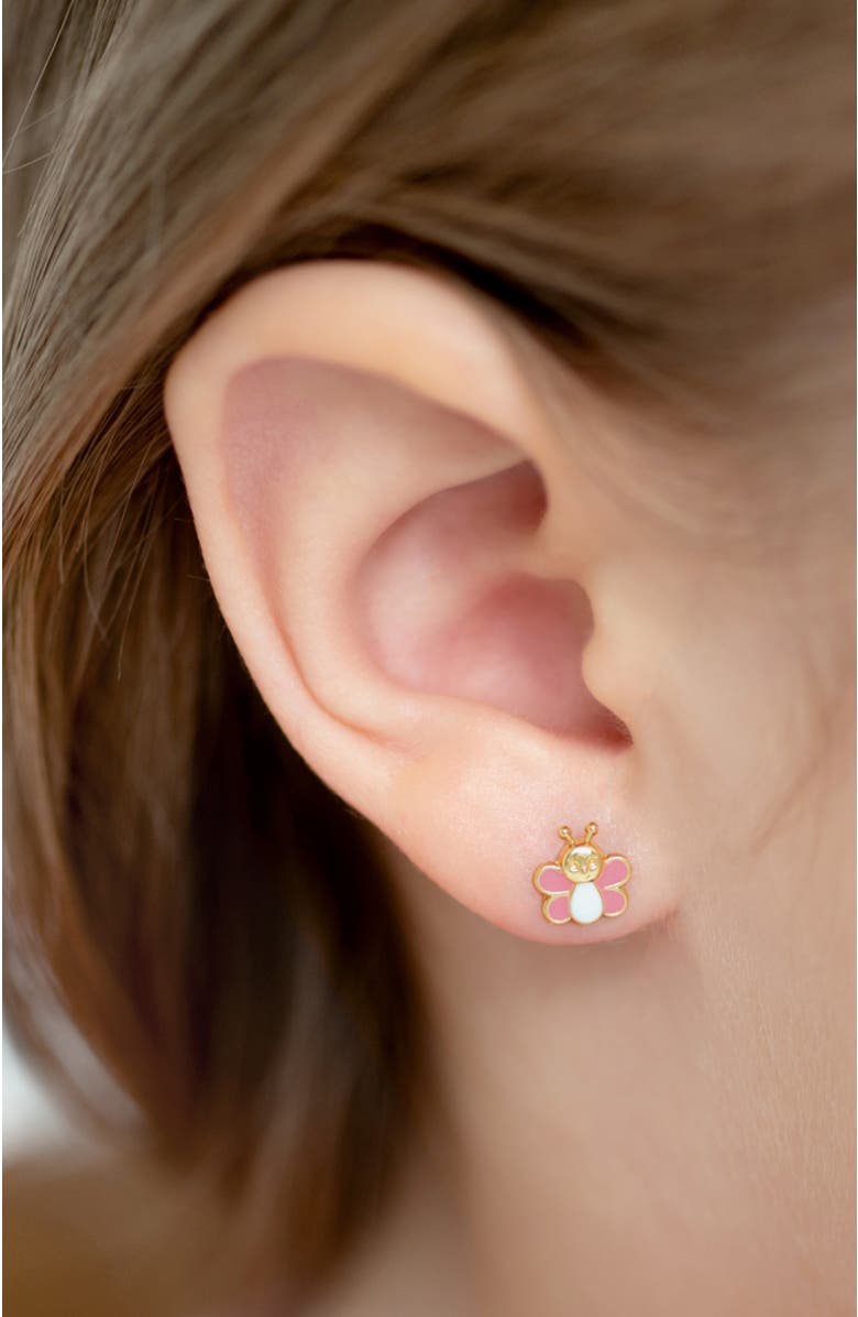 In Season Jewelry 14k Busy Bee Earrings, Alternate, color, Pink