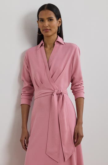 Surplice Long Sleeve Georgette Midi Shirtdress