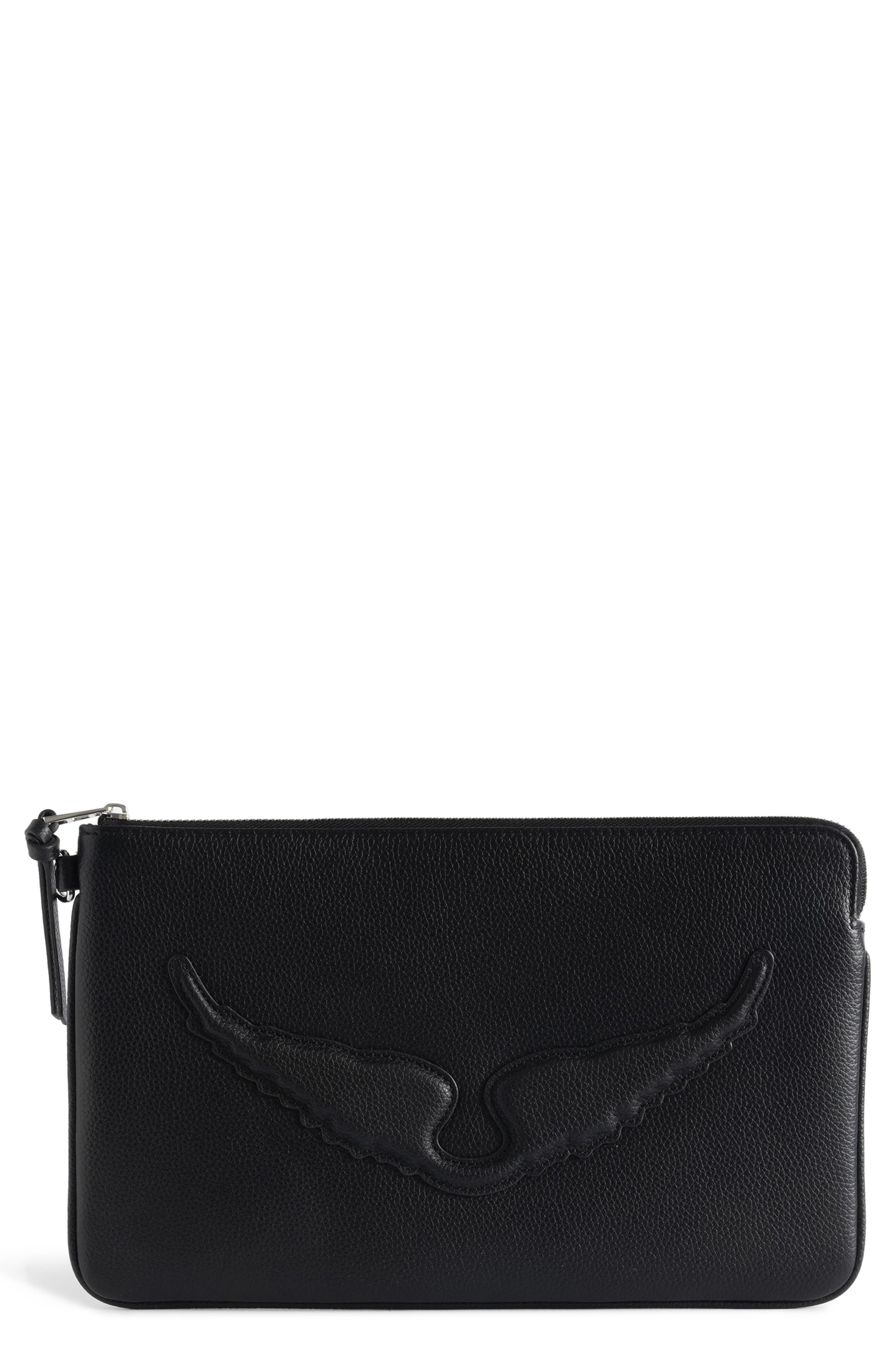 Zadig & Voltaire Angel Leather Clutch, Main, color, Black