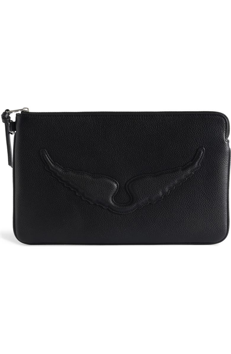 Zadig & Voltaire Angel Leather Clutch, Main, color, Black