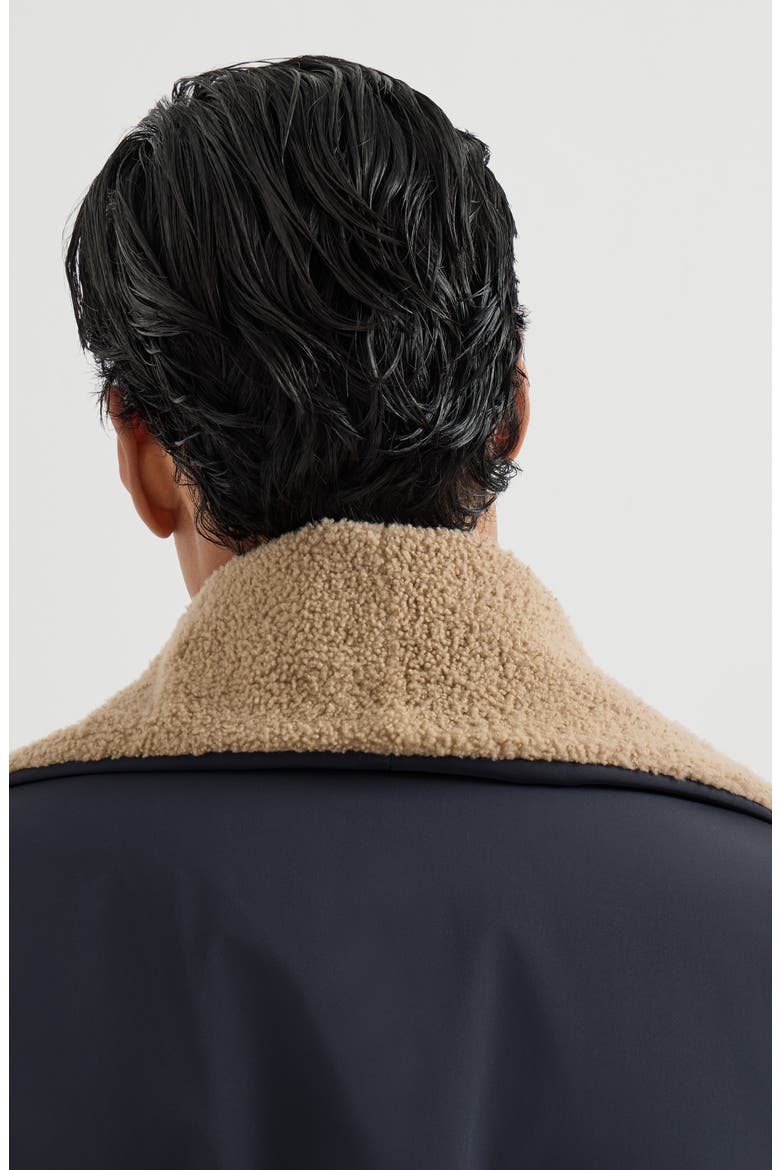 Bonded nylon double-breasted coat with shearling lining, Alternate, color, Navy Blue