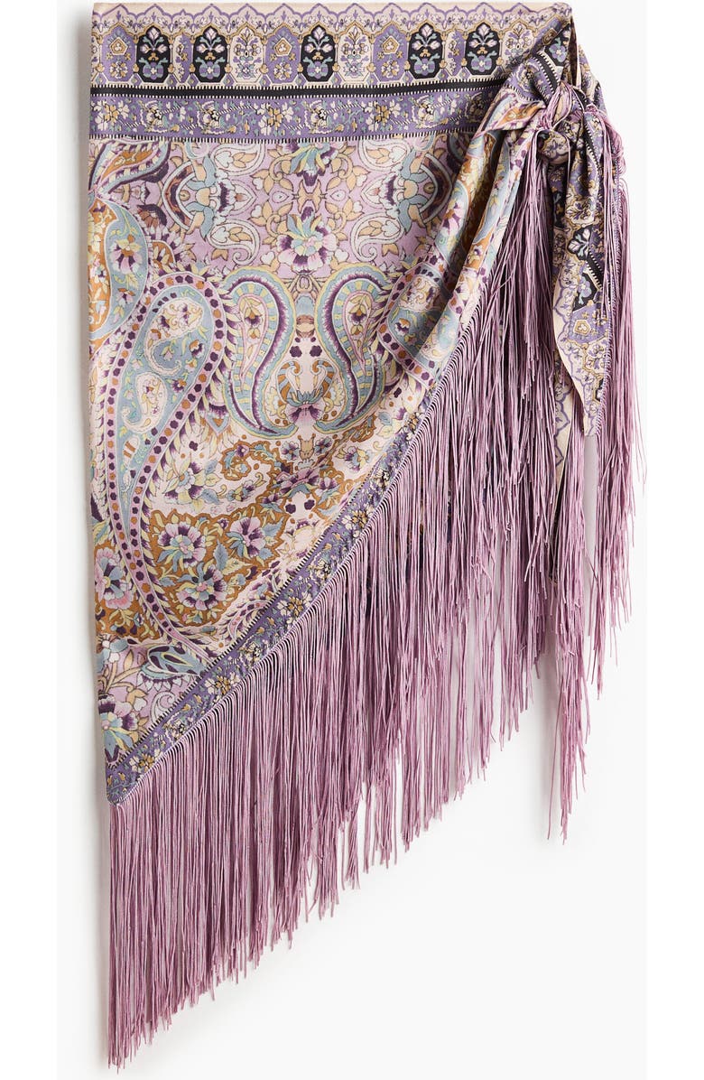 H&M Fringed Satin Hip Scarf, Main, color, Dusty Purple/Paisley
