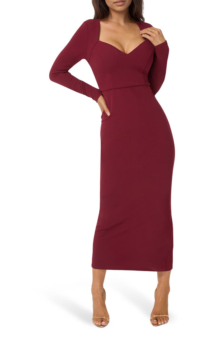 Open Back Long Sleeve Maxi Dress, Main, color, WINE