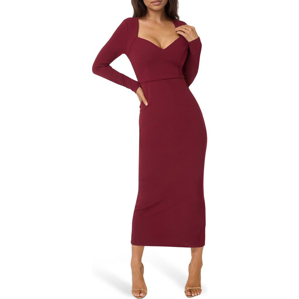 Bebe Open Back Long Sleeve Maxi Dress In Burgundy