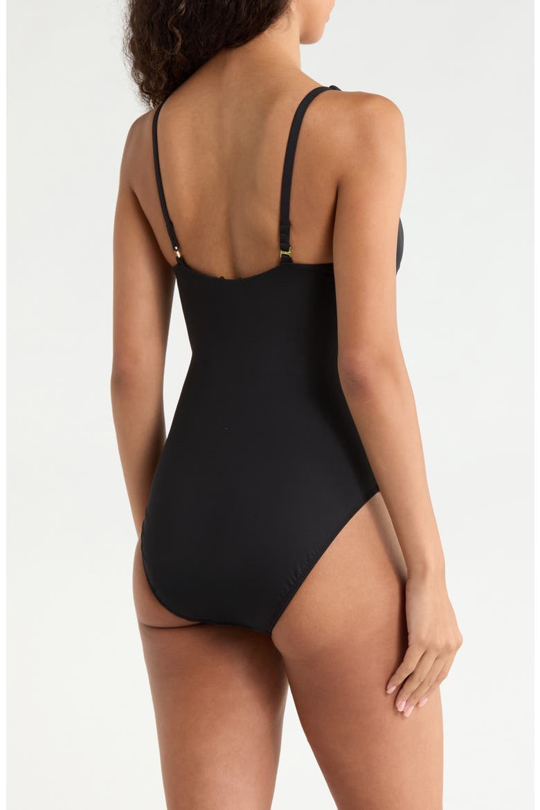 Plunge Neck One-Piece Swimsuit, Alternate, color, BLACK