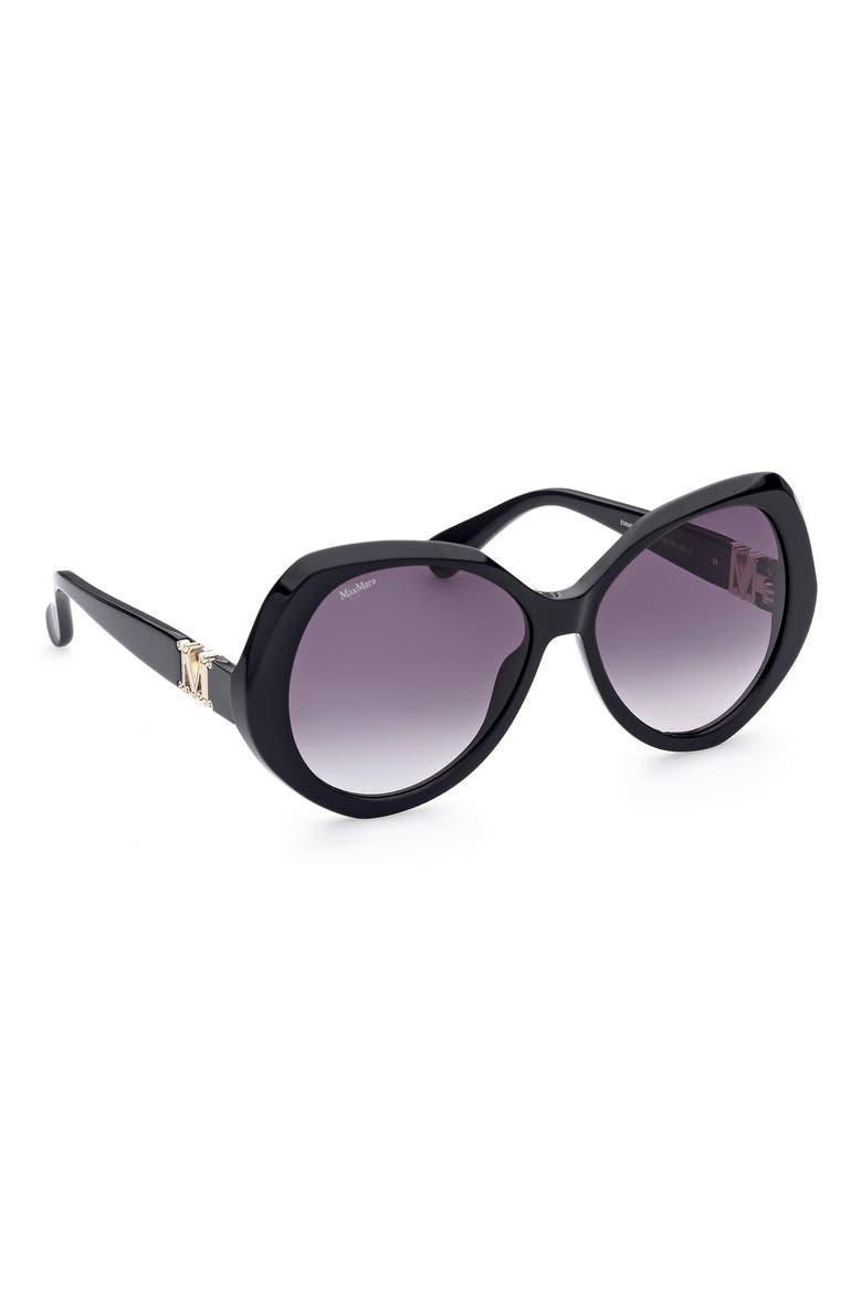 59mm Gradient Geometric Sunglasses, Alternate, color, SHINY BLACK / GRADIENT SMOKE