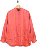 Longchamp Stripe Long Sleeve Satin Button-Up Shirt
