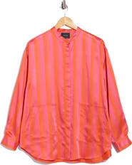 Longchamp Stripe Long Sleeve Satin Button-Up Shirt