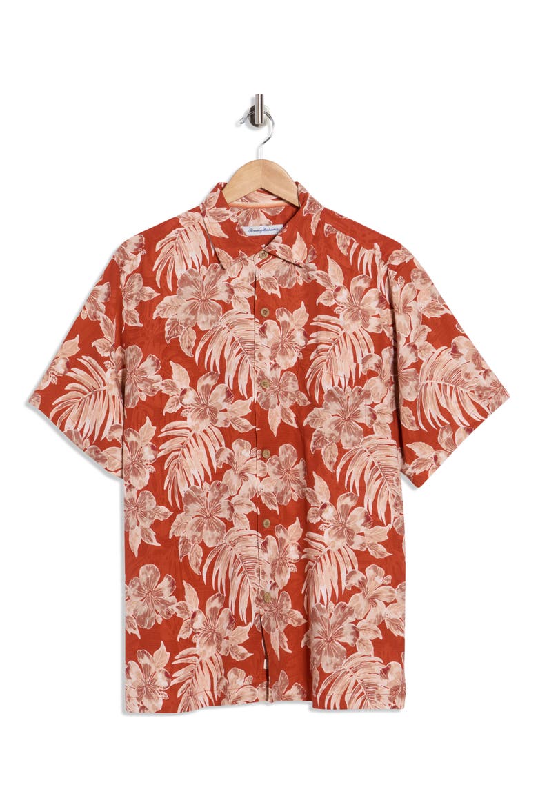 Ravello Floral Short Sleeve Silk Button-Up Shirt, Alternate, color, SALSA