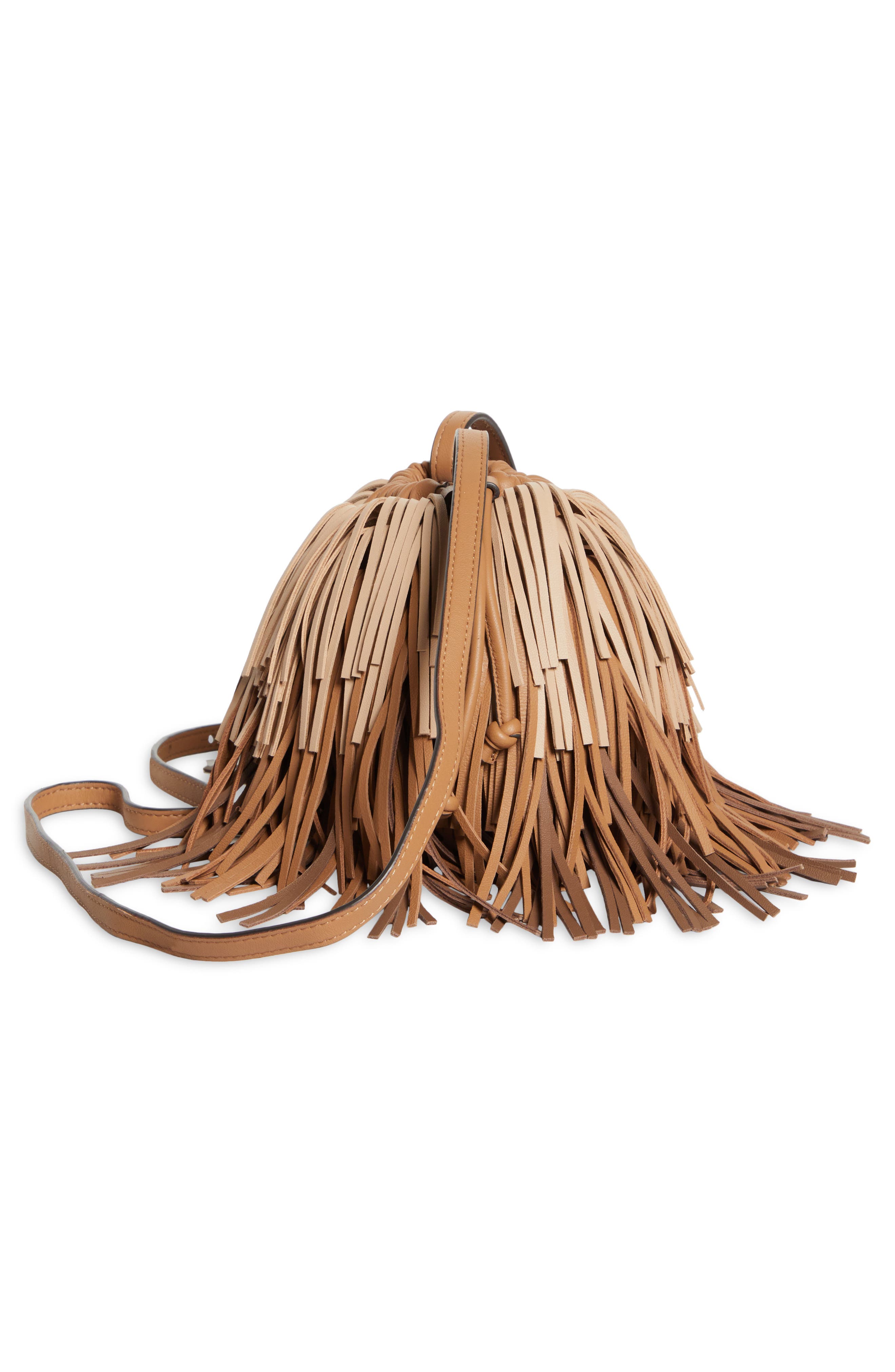 Zimmermann Fringe Leather Crossbody Bag, Alternate, color, Camel