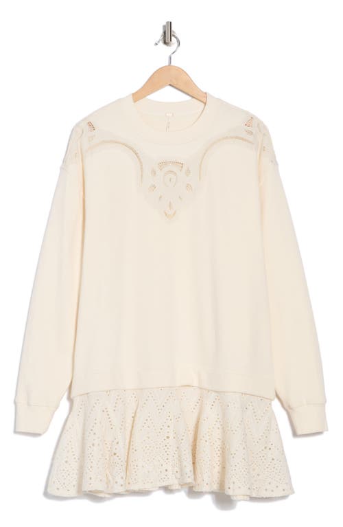 Free People Prairie Eyelet Trim Sweatshirt In Neutral Combo