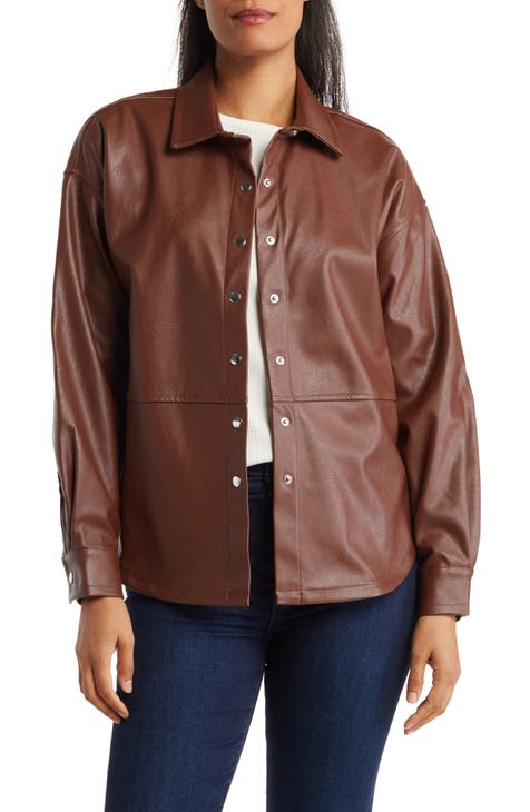 Oversize Faux Leather Shirt Jacket