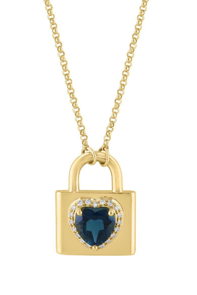 Gold Plated Sterling Silver Heart Padlock Pendant Necklace, Alternate, color, BLUE