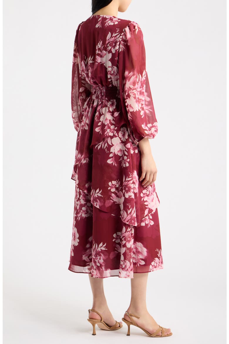 Tiered Ruffle Midi Dress, Alternate, color, NEW BURGANDY MULTI