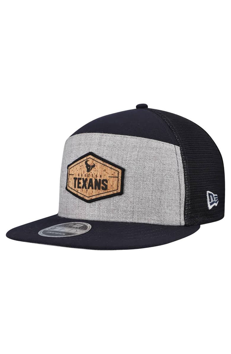 New Era Men
s New Era  Gray/Navy Houston Texans Cork Split Panel 9FIFTY Trucker Snapback Hat, Main, color, Gray