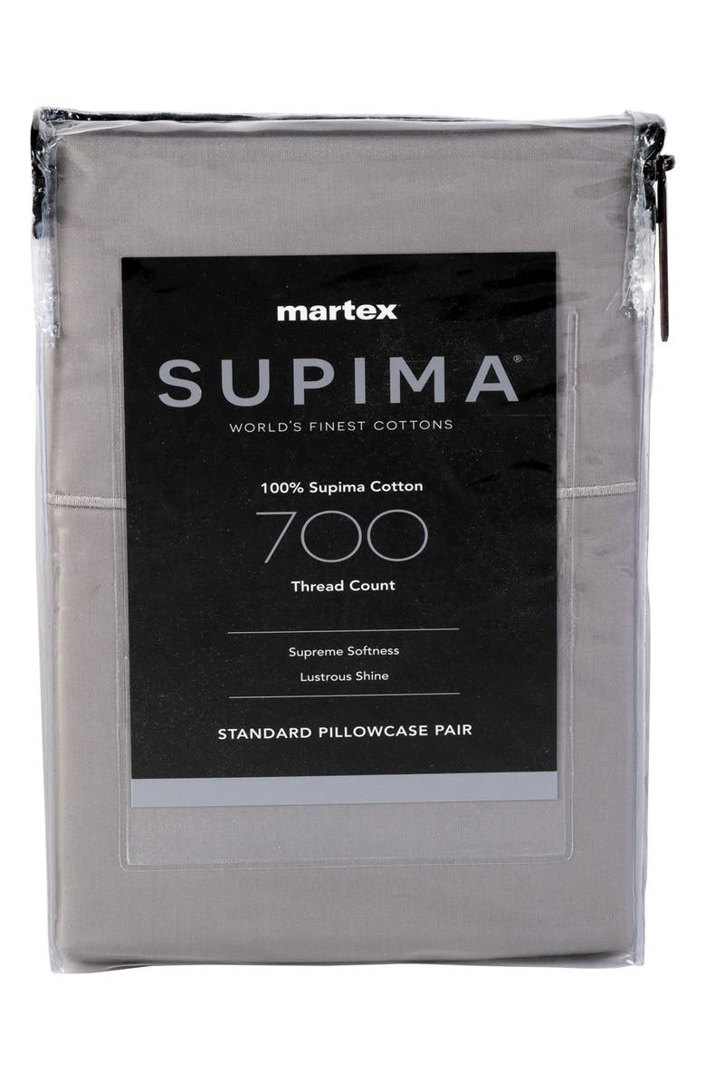Martex Set of 2 Solid 700 Thread Count 100% Supima Cotton Pillowcases, Alternate, color, Limestone