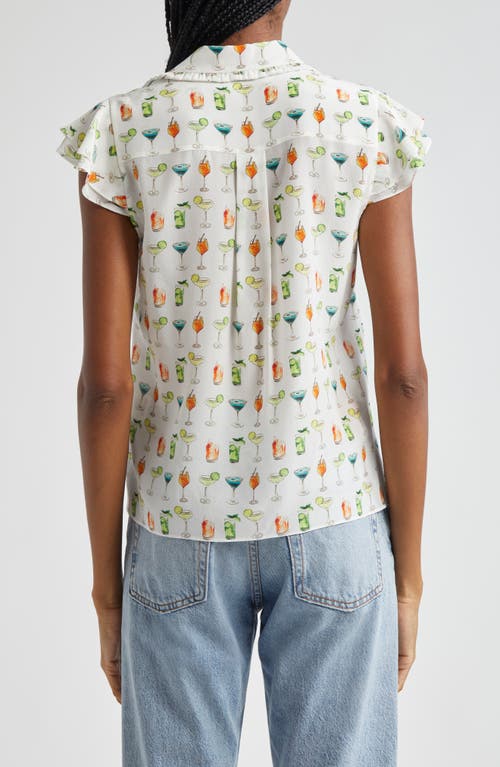 Alice And Olivia Martel Flutter-sleeve Crepe De Chine Blouse In Sweet On You Off White