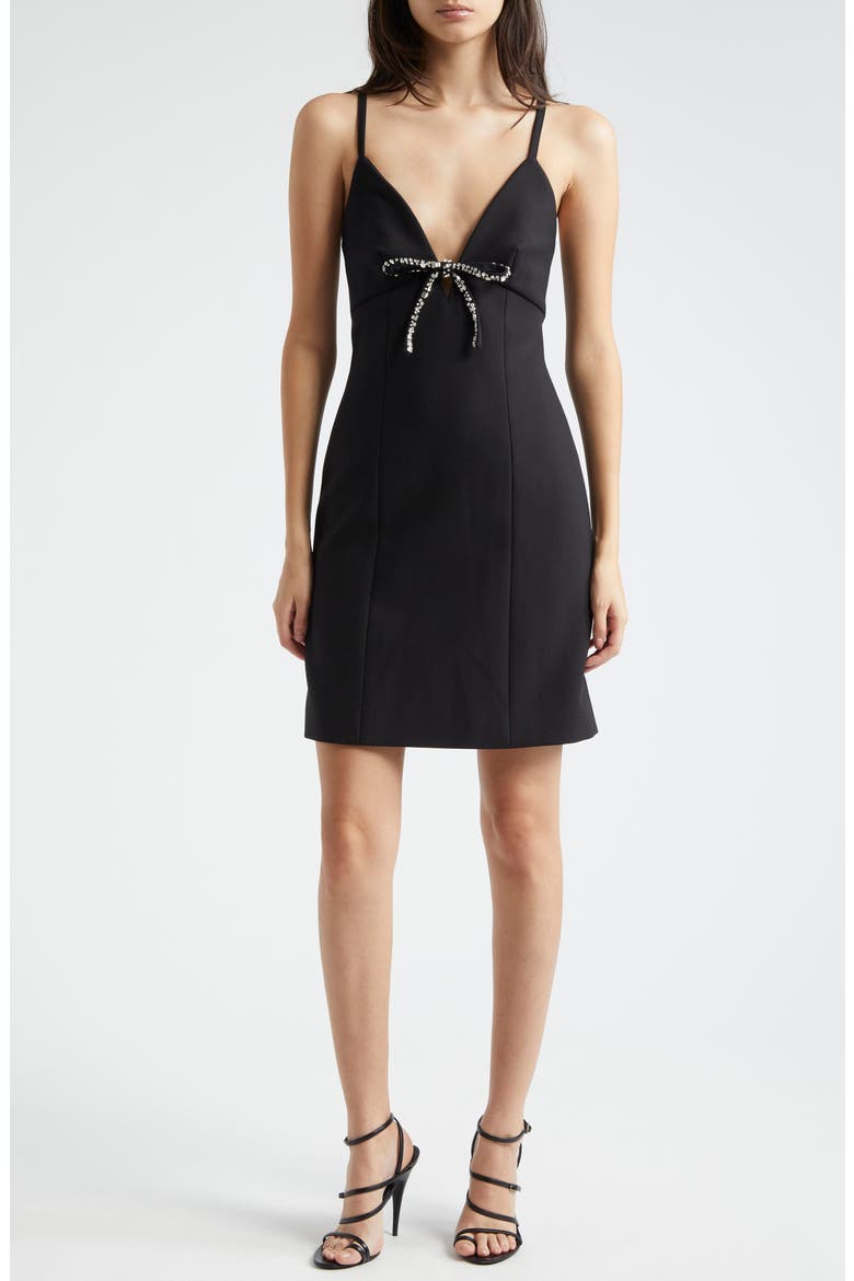 Adele Embellished Bow Minidress, Main, color, BLACK