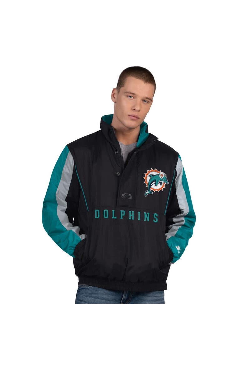 Men's Starter Black Miami Dolphins Thursday Night Gridiron Vintage Logo Half-Zip Jacket, Main, color, Black