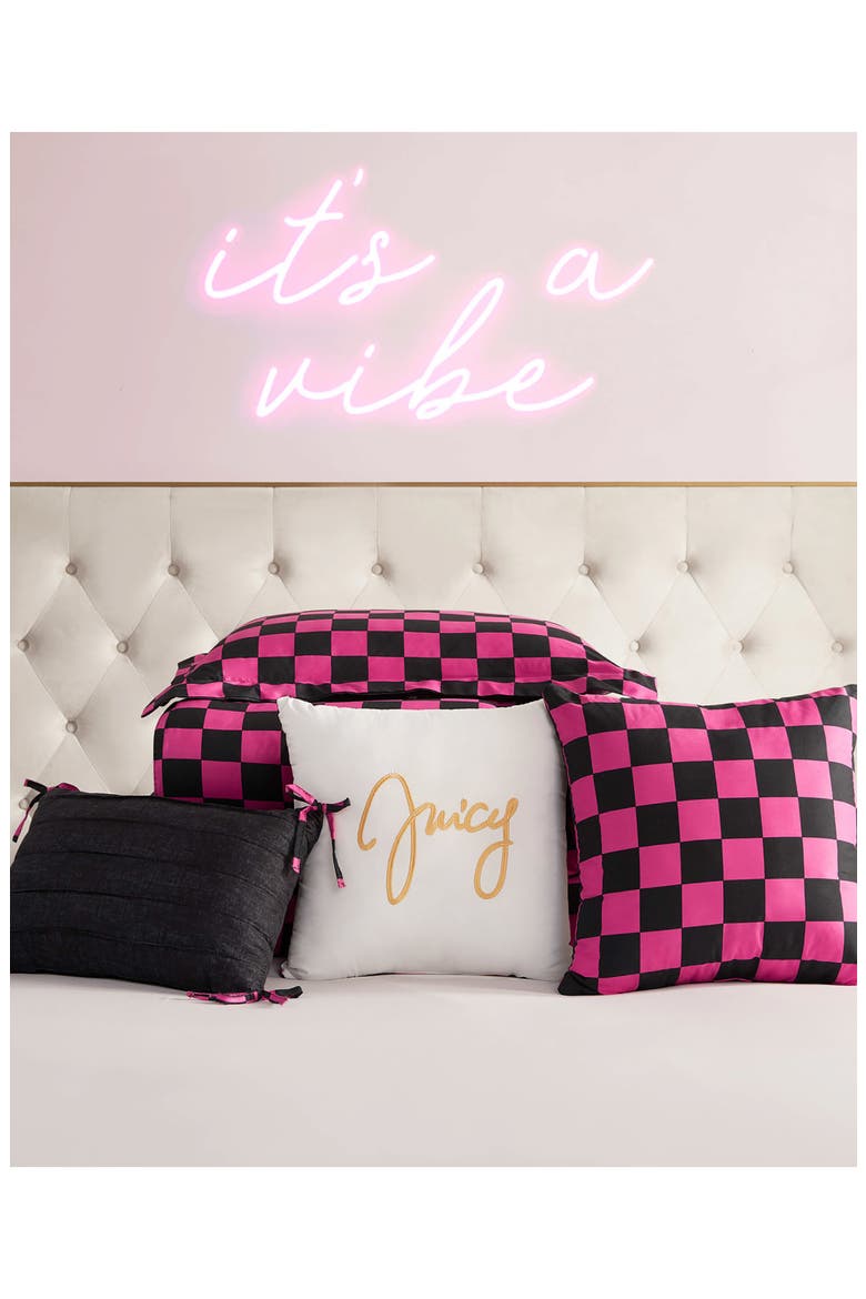 Checkerboard Reversible Comforter & Sham Set, Alternate, color, CHECKERBOARD BLACK/ HOT PINK