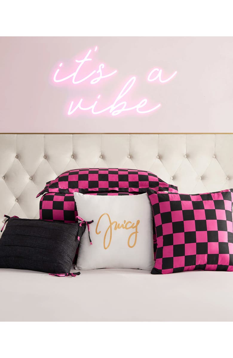 Juicy Couture Checkerboard Reversible Comforter & Sham Set, Alternate, color, Checkerboard Black/ Hot Pink